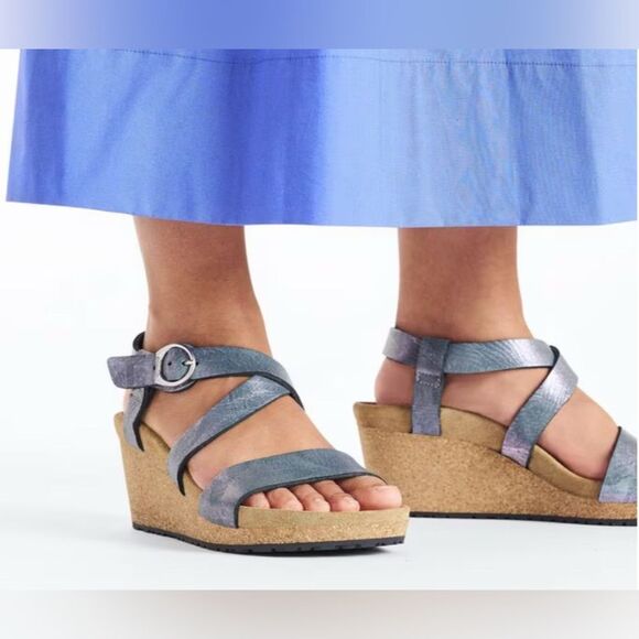 Birkenstock Papillio Sibyl Ring Buckle Metallic Black Leather Wedge Sandals 11 - Picture 2 of 12